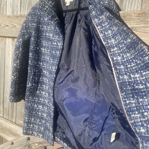 J. Crew Navy Blue and Cream Tweed City Coat Sz 0 Excellent Condition - Picture 6 of 16